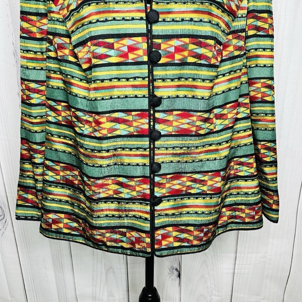 Adrianna Papell 100% Silk Jacket Sz 16 Geometric Multicolor Lined Vintage - Picture 3 of 11